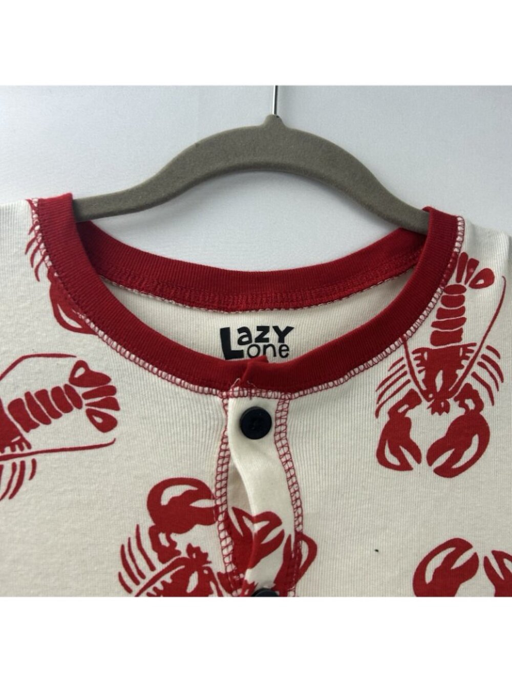 Lazy One Unisex Red White Trap Door Lobster Maine One Piece Pajamas Size Large - Picture 16 of 16